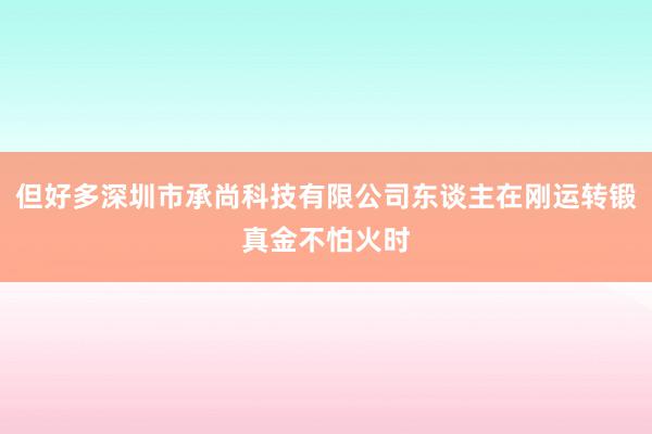 但好多深圳市承尚科技有限公司东谈主在刚运转锻真金不怕火时